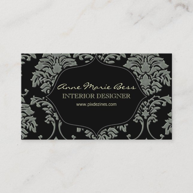 Carte De Visite Faux Silver/Slate Damask/DO-IT-YOURSELF arrière -  (Devant)