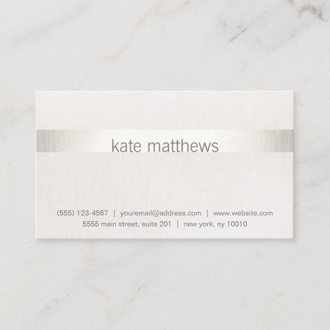 Carte De Visite Faux Silver Stripe moderne sur lin (Devant)