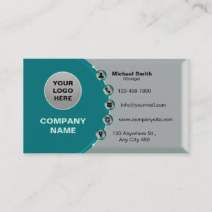 Carte De Visite Faux Silver Turquoise brillant Metally avec Icônes
