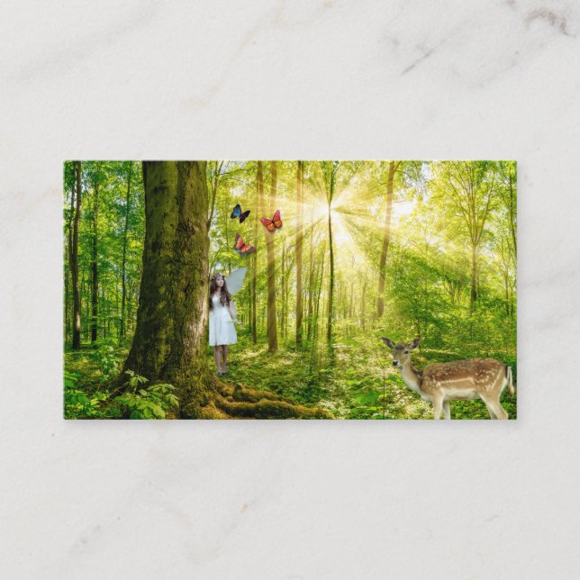 Carte De Visite Fée dans la forêt magique avec Bambi et papillon (Devant)