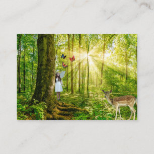 Carte De Visite Fée dans la forêt magique avec Bambi et papillon