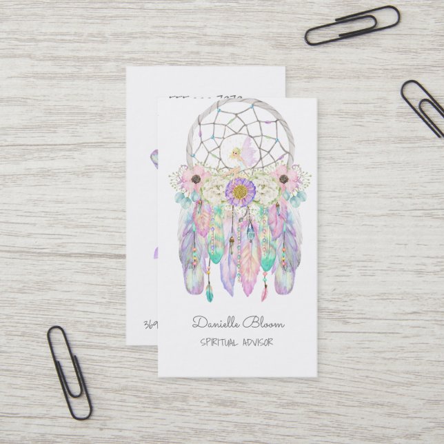 Carte De Visite Fée de la tribu Boho Dream Catcher Flèches Plumes (Devant/Arrière en situation)