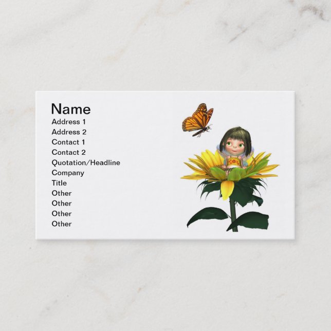 Carte De Visite Fée de tournesol de bébé avec le papillon (Devant)