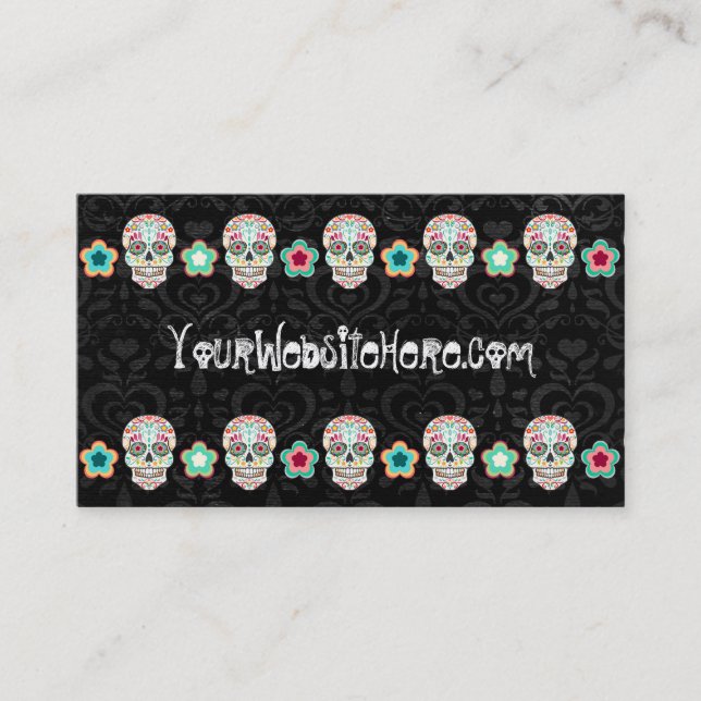 Carte De Visite Feliz Muertos - crânes de sucre sur la damassé (Devant)