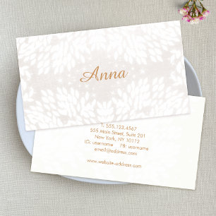 Carte De Visite Feminine et Elegant Chic Feuilles blancs