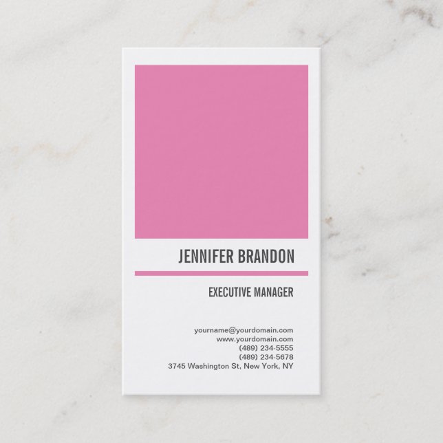 Carte De Visite Feminine Minimale Rose Blanc Moderne Professionnel (Devant)