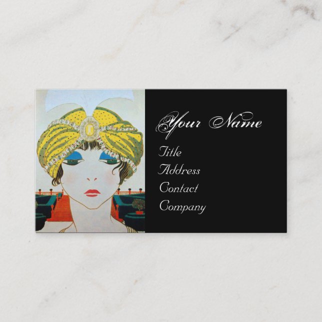 Carte De Visite FEMME AVEC TURBAN JAUNE ORIENTAL / Mode Beauté (Devant)