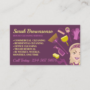 Carte De Visite Femme Blonde Beige Violet Ménage Maison Propre