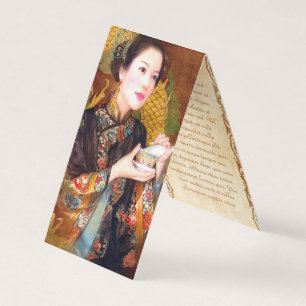 Carte De Visite Femme chinoise orientale tenant une tasse de thé p