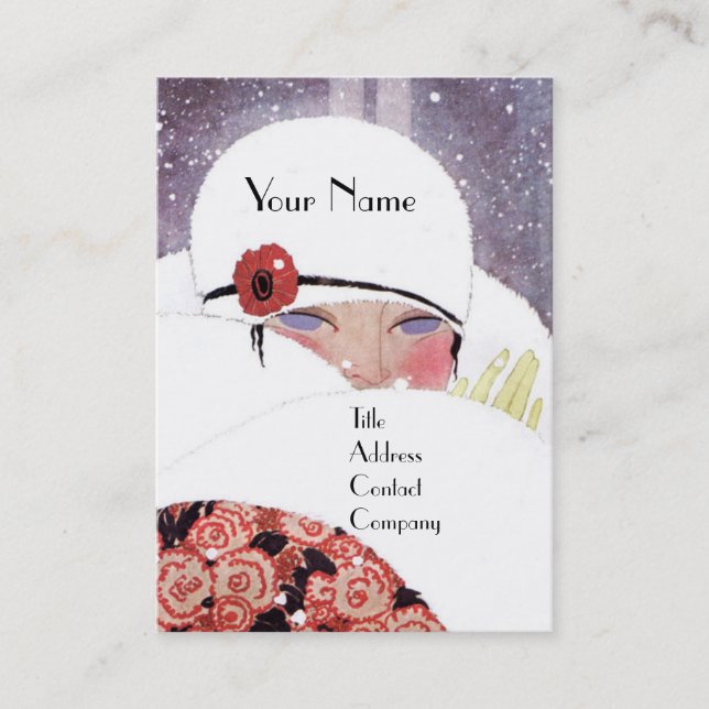 CARTE DE VISITE FEMME DANS LA NEIGE, HIVER BEAUTY MODE MONOGRAM (Devant)
