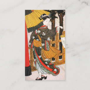 Carte De Visite Femme D'Art Asiatique En Kimono Avec Parapluie