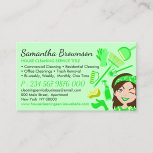 Carte De Visite Femme de ménage à palette verte dessin animé netto