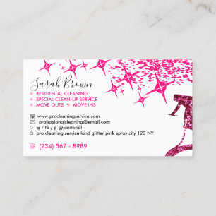Carte De Visite Femme de ménage girly spray rose nettoyant la mais