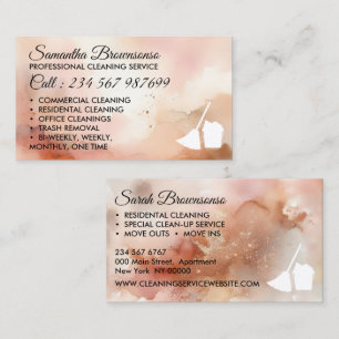Carte De Visite Femme de ménage nettoyage rose gold aquarelle Entr