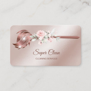 Carte De Visite Femme de ménage nettoyant une maison rose doré sci