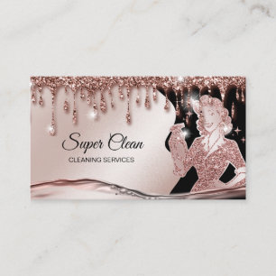 Carte De Visite Femme de ménage nettoyant une maison rose gold sci