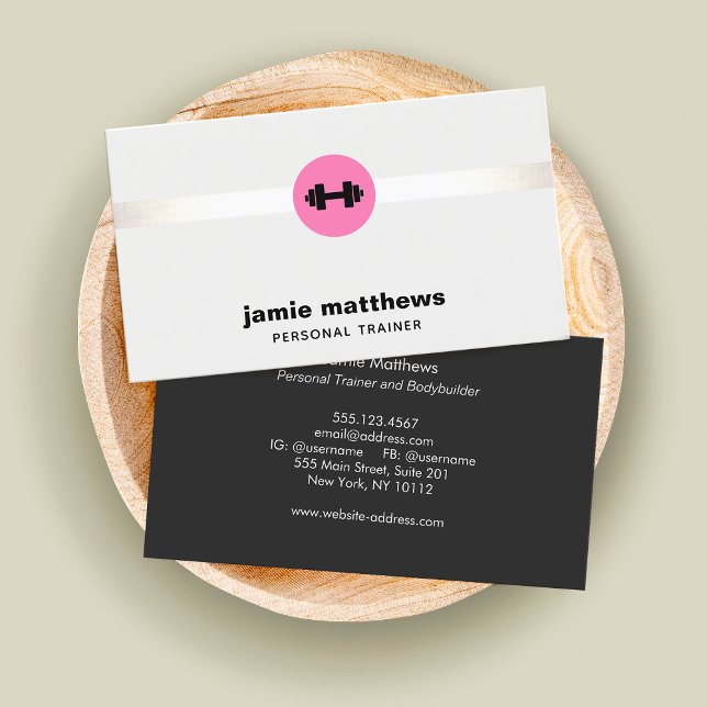 Carte De Visite Femme Fitness Personal Trainer Pink Dumbbell (Créateur téléchargé)