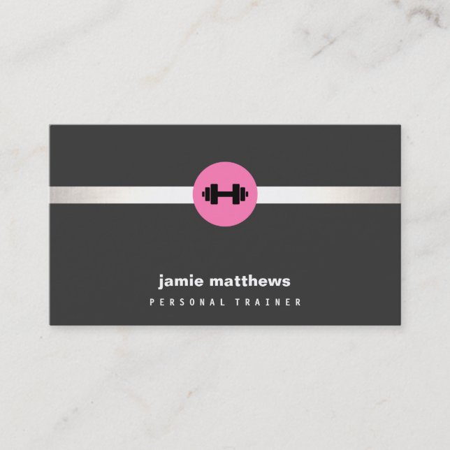 Carte De Visite Femme Fitness Personal Trainer Pink Dumbbell 2 (Devant)