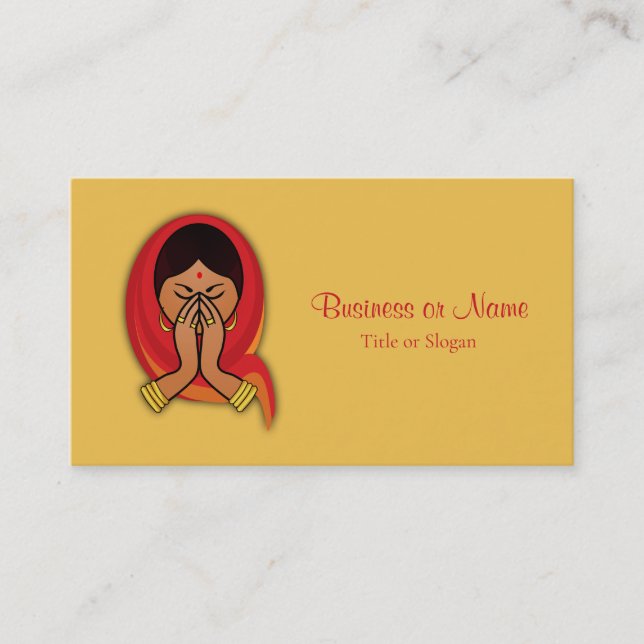Carte De Visite Femme hindoue avec tête en Namaste Salutation (Devant)
