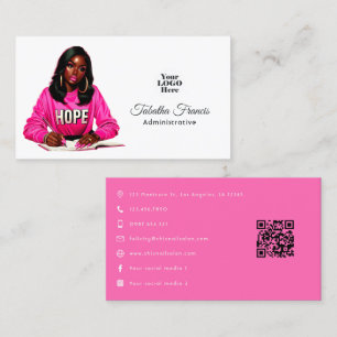 Carte De Visite Femme noire afro audacieuse, patronne en rose chau