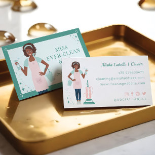 Carte De Visite Femme noire moderne et élégante Services de nettoy