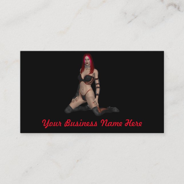 Carte De Visite Femme punk de vampire de Goth en cuir noir (Devant)