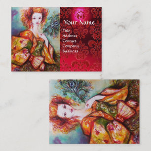 Carte De Visite FEMME ROMANTIQUE AVEC PEACOCK FEACOCK Rouge Damas