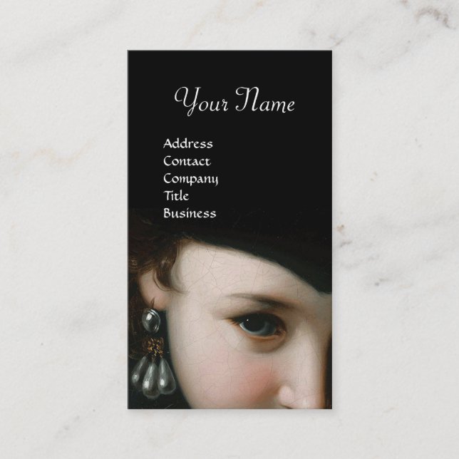 CARTE DE VISITE FEMME ROMANTIQUE, BIJOUX ANCIENS, PEARLES BLANCHES (Devant)