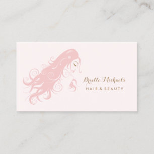 Carte De Visite Femme rose chic de styliste en coiffure avec de