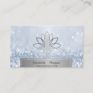 Carte De Visite Femme Silhouette Lotus Yoga Instructeur Blue Bokeh