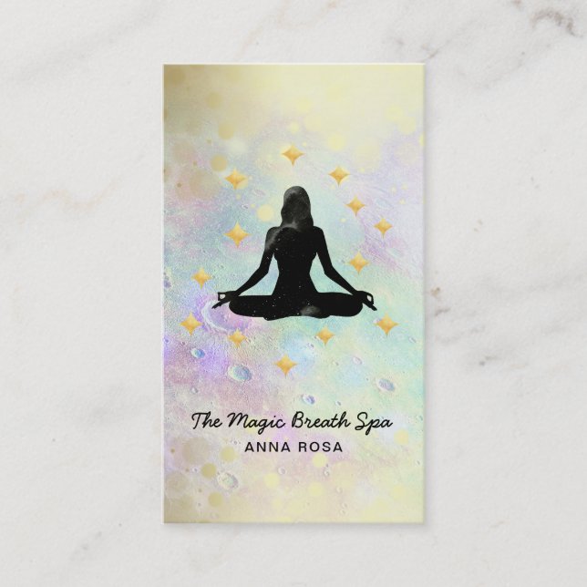 Carte De Visite *~ Femme Yoga méditation d'or Parties scintillant  (Devant)