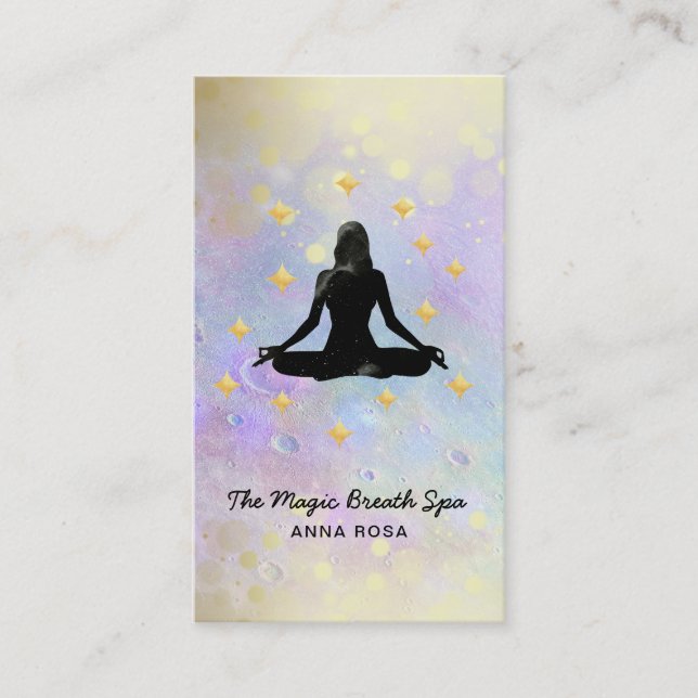 Carte De Visite *~ Femme Yoga méditation Parties scintillant d'or  (Devant)