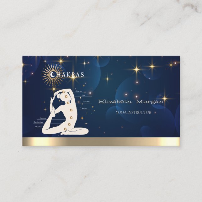 Carte De Visite Femmes Yoga Silhouette, Étoiles, Instructeur de Yo (Devant)
