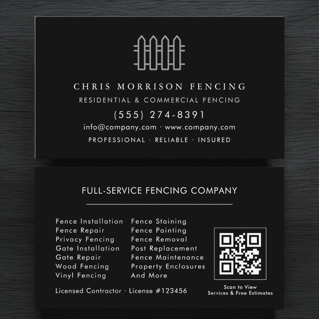 Carte De Visite Fencing Fence Contractor QR Code (Créateur téléchargé)
