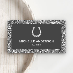Carte De Visite Fer à cheval moderne faux gris pailleté de marécha