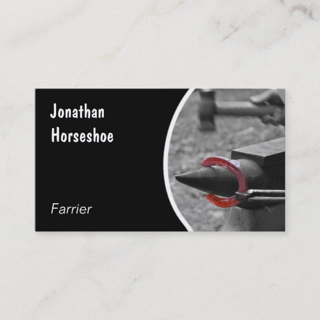Carte De Visite Fer à cheval rouge martelé sur une enclume (Devant)