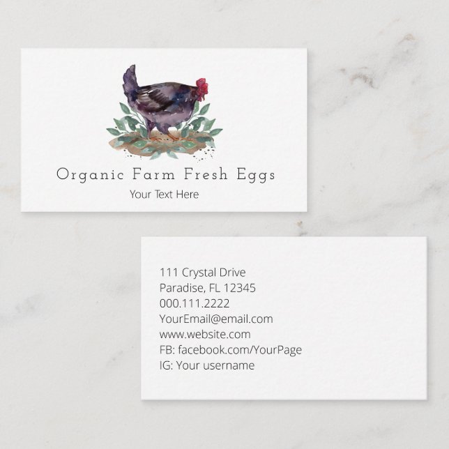 Carte De Visite Ferme familiale Oeufs frais Poulets Jardinage biol (Devant / Derrière)