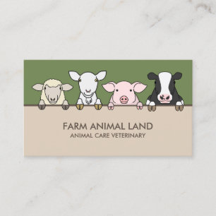 Carte De Visite Ferme verte beige animal vétérinaire vache mouton 