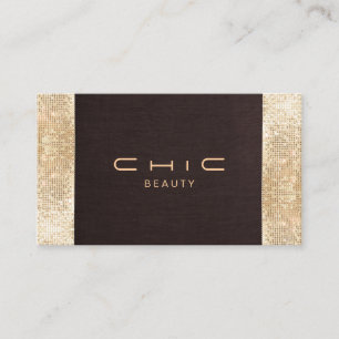 Carte De Visite Festif Brown Linen FAUX Gold Sequin Beauté