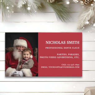 Carte De Visite Festive Red Professional Santa Claus Photo
