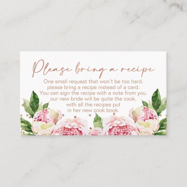 Carte De Visite Fête de l'mariée Floral Peonies Demande de recette (Devant)