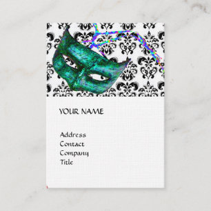 Carte De Visite FÊTE MASQUERADE lin damassé noir et blanc