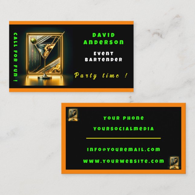 Carte De Visite Fête Populaire Temps Neon Personnalisé Professionn (Devant / Derrière)