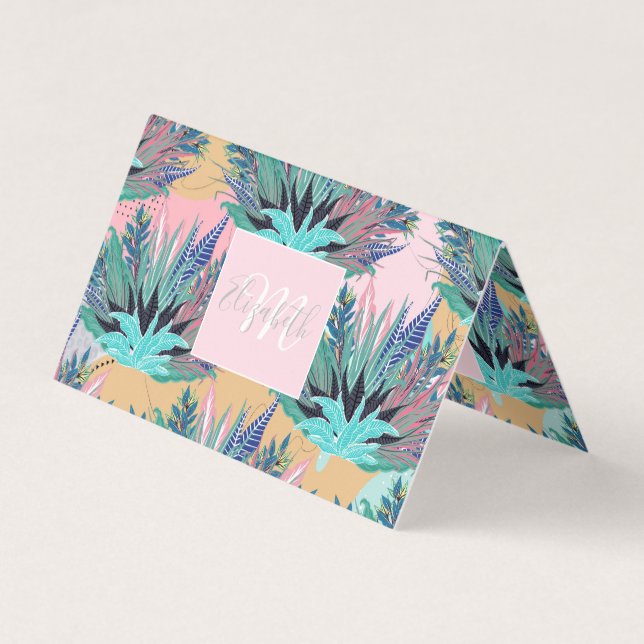 Carte De Visite Feuillage de menthe tropicale Design rose moderne (Devant)