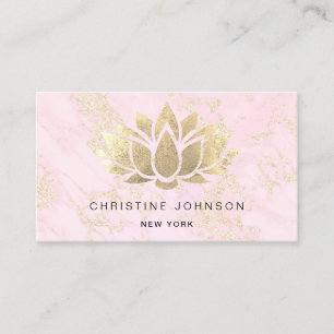Carte De Visite feuille de lotus en faux or sur marbre rose