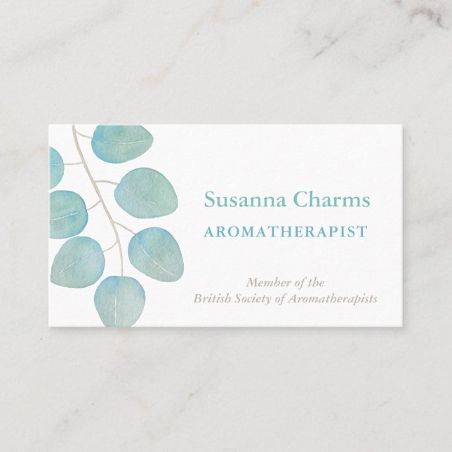 Carte De Visite Feuille d'eucalyptus d'aquarelle d'Aromatherapist (Devant)
