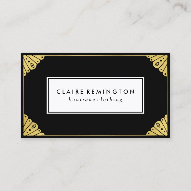 Carte De Visite Feuille d'or chic de Faux de l'art déco | (Devant)