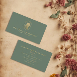 Carte De Visite Feuille d'or encadrée Vert botanique minimal