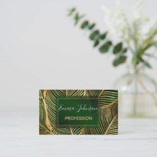 Carte De Visite Feuille d'or Forêt verte Élégant Motif