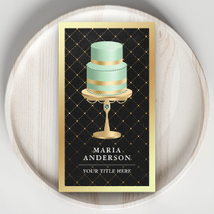 Carte De Visite Feuille d'or noir personnalisée Mint Green Cake Bo